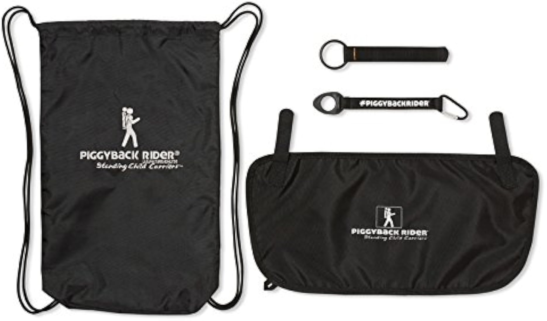 Piggyback Rider ACCESSORY PACK (Black) includes Carry Bag, Water Bottle Holder, Mud Flap, Selfie Stick Holder for adventures of hiking, travel,